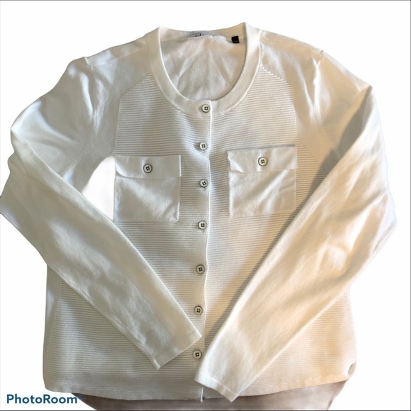 CAbi Sweaters - CAbi White Ribbed Button-Front Cardigan